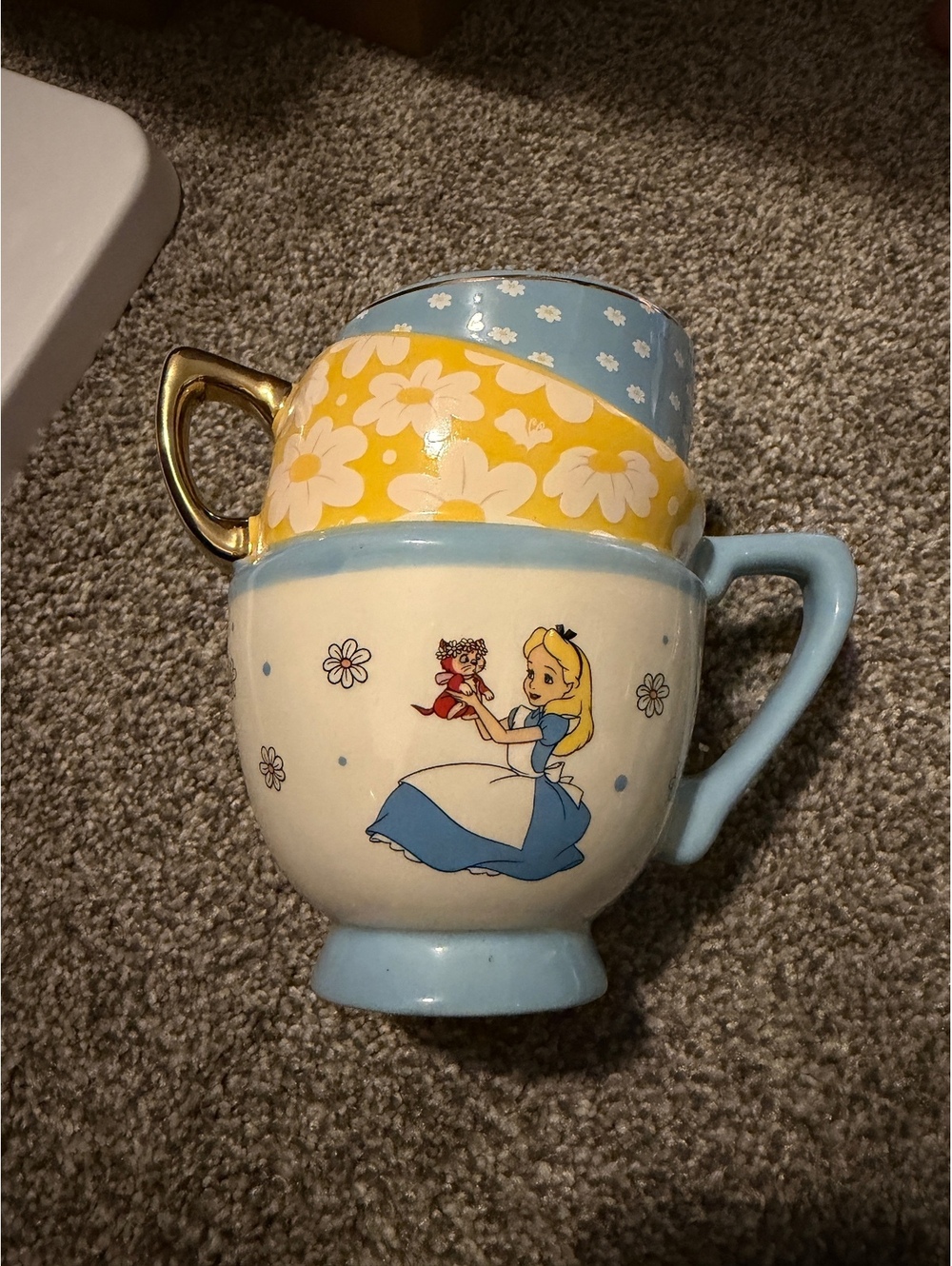 Disney Alice in Wonderland Ceramic Mug with Floral and Gold Handle